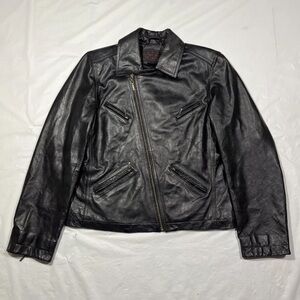 Polo Ralph Lauren Women’s Leather Motorcycle jacket Quilt Lined Black Medium Y2K